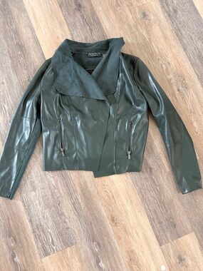 bagatelle Dark Green Faux Leather Moto Jacket